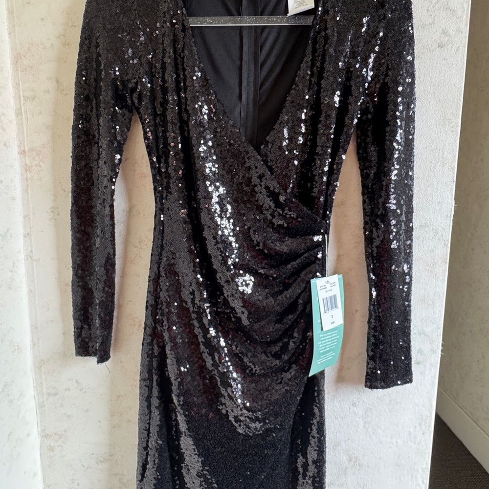 Black Sequin Long Sleeve Dress NWT